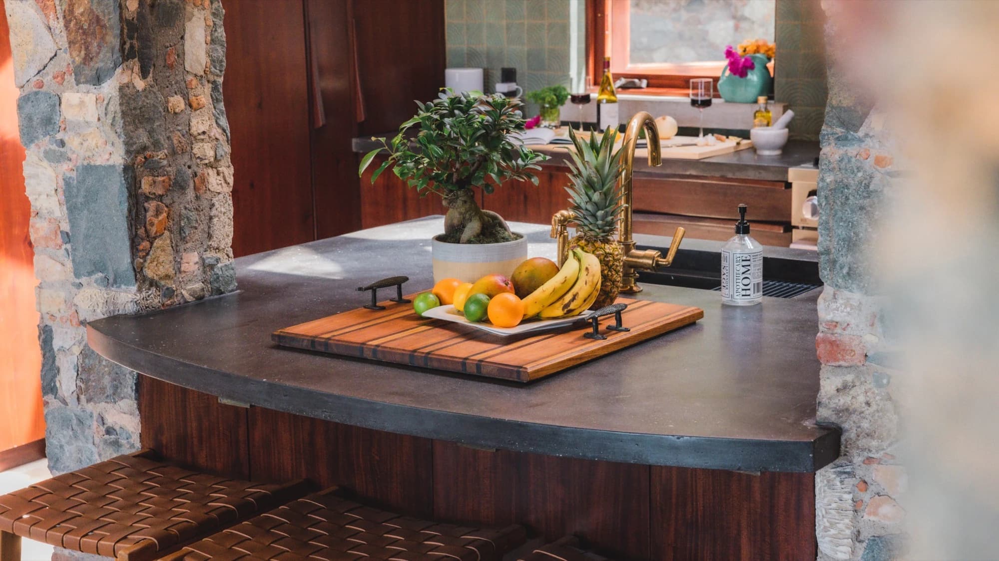 Kitchen pass-through bar with ocean views at Valhalla St John, St. John USVI